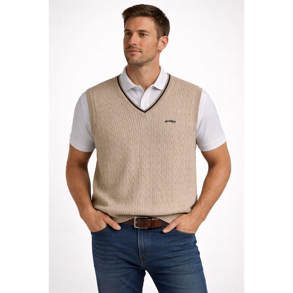 Bolle Knit 100% Cotton sweater Vest Beige Men's XX Golfcore Coastal Fisherman
